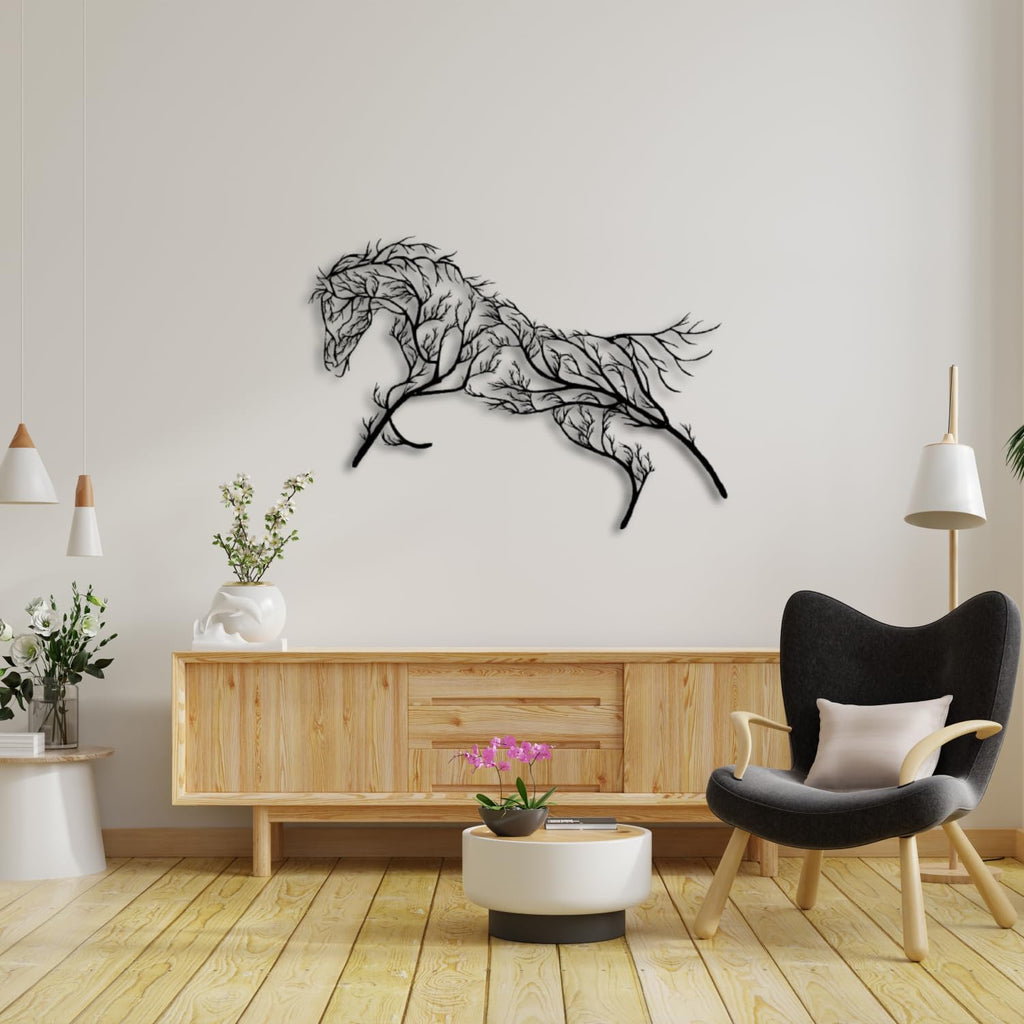 Baum des Lebens – Pferd – Metall-Wandkunst, 96 × 68 cm