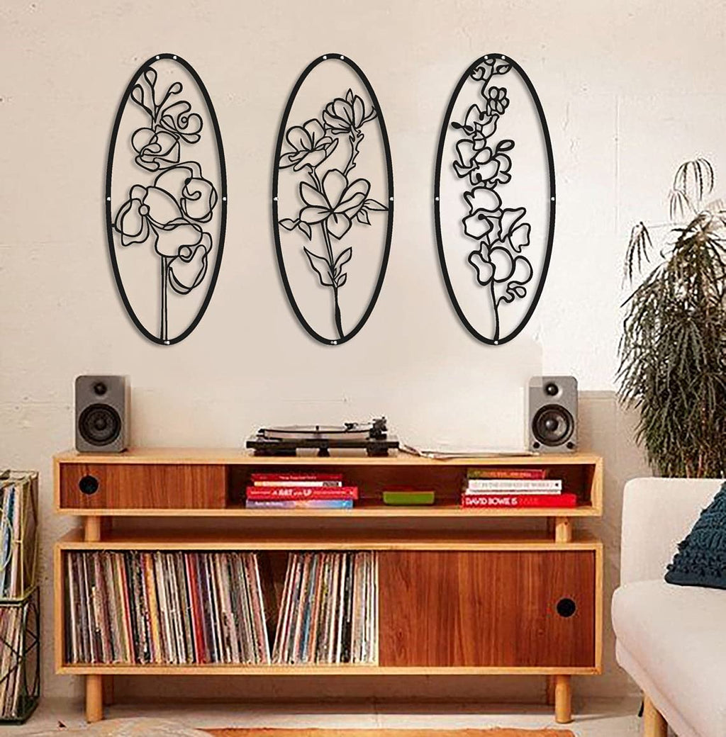 Tubibu 3 Stück Deko Blumen Set %100 Metall Wandbehang Metall Wandkunst Minimalistische Metall Wanddekoration Wandschild Home Office Dekoration Schlafzimmer Wohnzimmer Dekor Wandskulptur