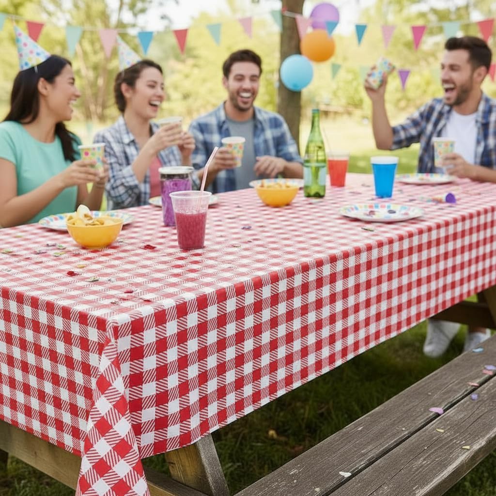 Rolle Tischdecke 25meter x 100cm – Einweg, Praktisch, 20 Abreißbare 125x100cm Tischdecken, Papieroberfläche & Kunststoffunterseite, Flüssigkeitsdicht, Party- und Eventtauglich (Rot, 1 Rolle)