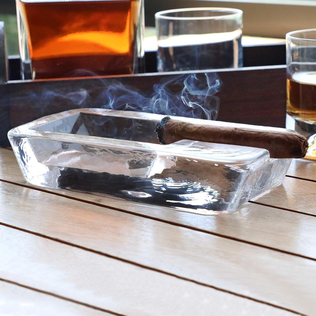 Pasabahce Zigarre Aschenbecher für Draussen | Handgearbeitet Kristallglas | Balkon Tisch Windundurchlässig Design