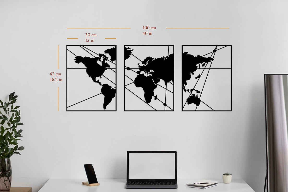 Tubibu Moderne Metall-Wandkunst 3er Set, 100% Metall - Metallische Wanddekoration, Wandbehang für Wohnzimmer, Schlafzimmer, Wohnheim, Wandskulpturen (Schwarze Karte, klein)