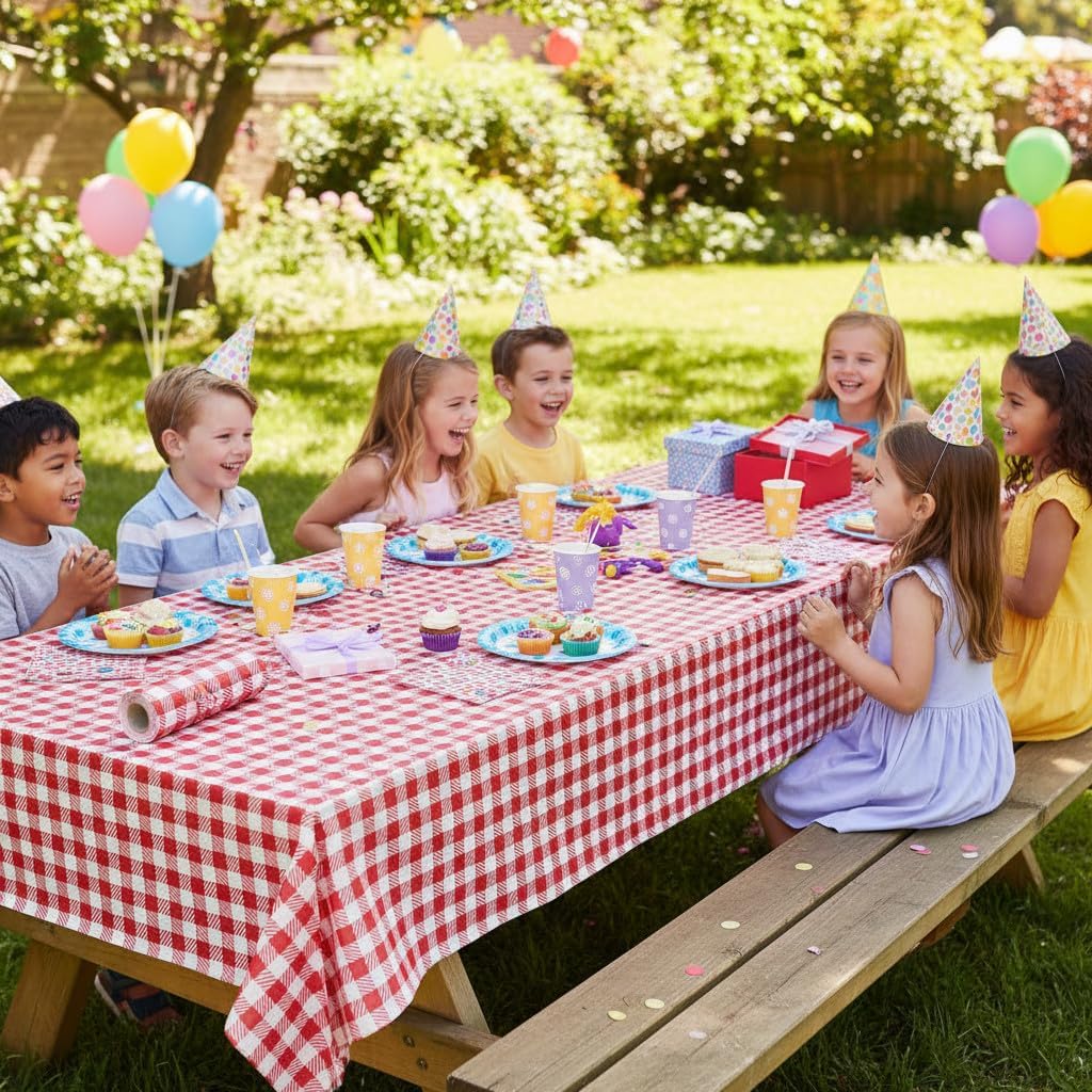 Rolle Tischdecke 25meter x 100cm – Einweg, Praktisch, 20 Abreißbare 125x100cm Tischdecken, Papieroberfläche & Kunststoffunterseite, Flüssigkeitsdicht, Party- und Eventtauglich (Rot, 1 Rolle)