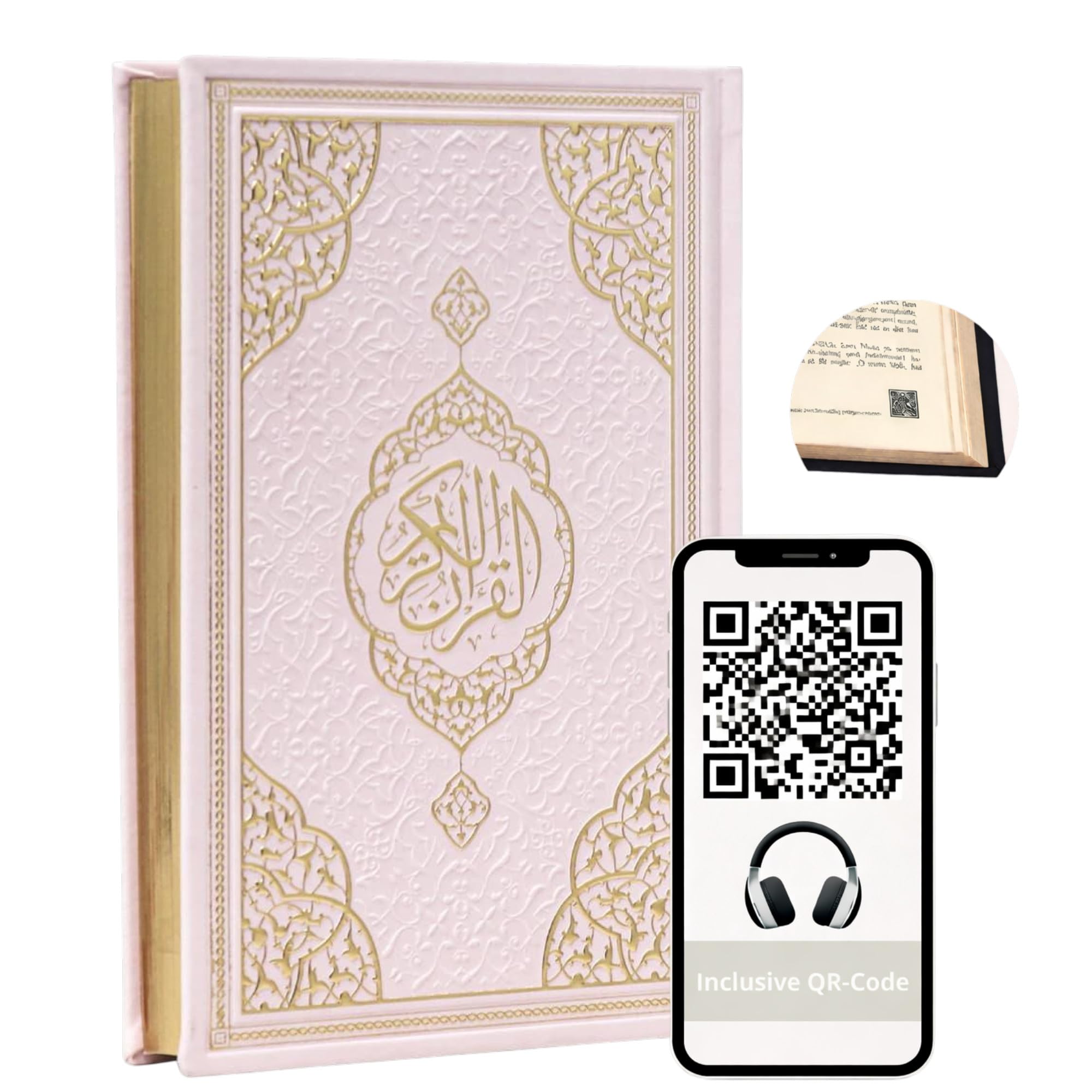 Koran in Medina-Schrift mit Thermo-Ledereinband und Goldschnitt – QR-Code Audio, Al-Azhar-Siegel, Arabisch, 616 Seiten (Weiß, 17 x 24 cm)