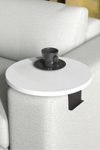 Couch-Tablett für Armlehnen, Verstellbares Sofa-Tablett mit Getränkehalter, Spezielles Design mit Praktischer Metallhalterung, Ablage für Sitzgarnitur, Durchmesser ⌀ 35 cm (1, Brown)