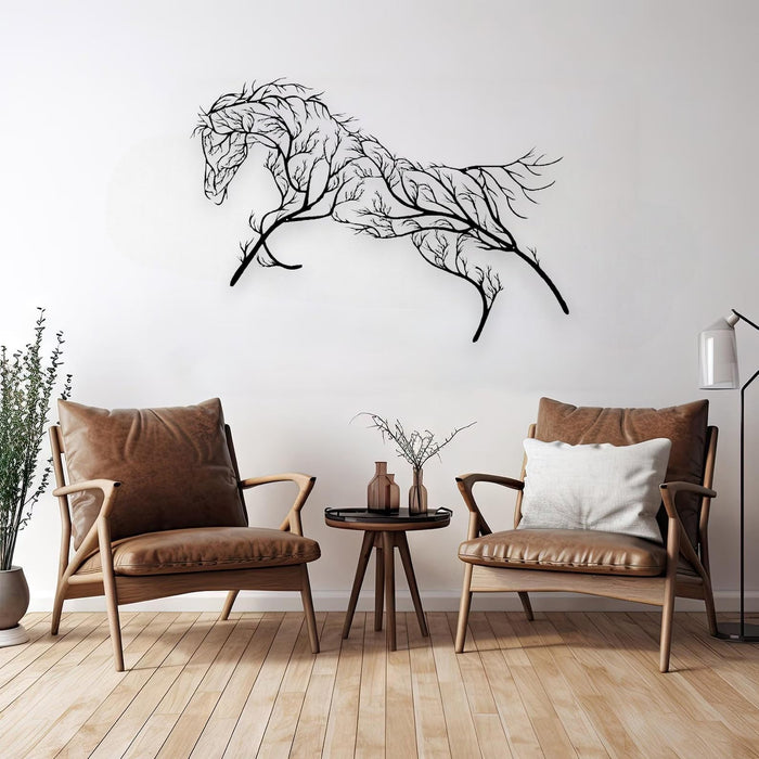 Tubibu-Metall-Wandkunst – Geometrisches Pferd und Baum – Handgefertigte Wanddekoration für Wohnzimmer, Schlafzimmer, Büro oder Eingangsbereich – Modernes Bauernhaus-Dekor – gefertigte Wanddekoration für Wohnzimmer, Schlafzimmer, Büro oder Eingangsbereich – Modernes Bauernhaus-Dekor (96x68 cm)