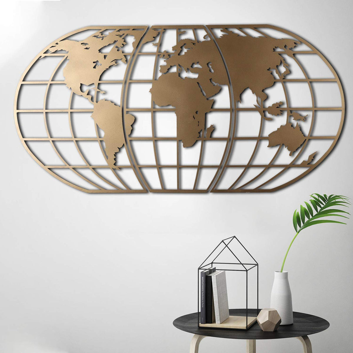 Weltkarten-Globe Gold – Metall-Wandkunst