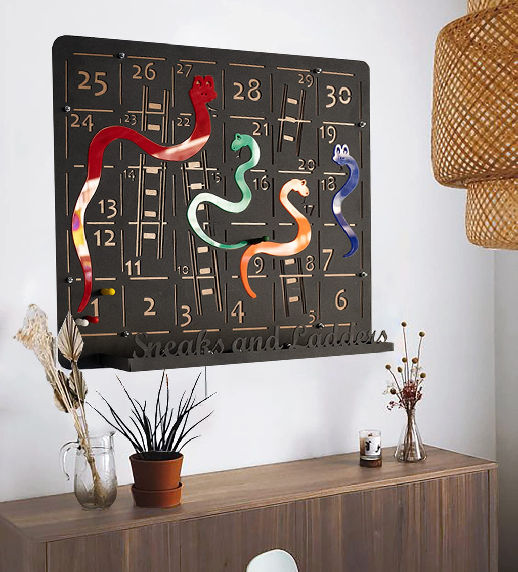 TUBİBU Einzigartige Wanddekoration, bequem zu spielen, außergewöhnliches Geschenk, Wanddekoration, Wandkunst (Schleichen und Leitern), schwarz