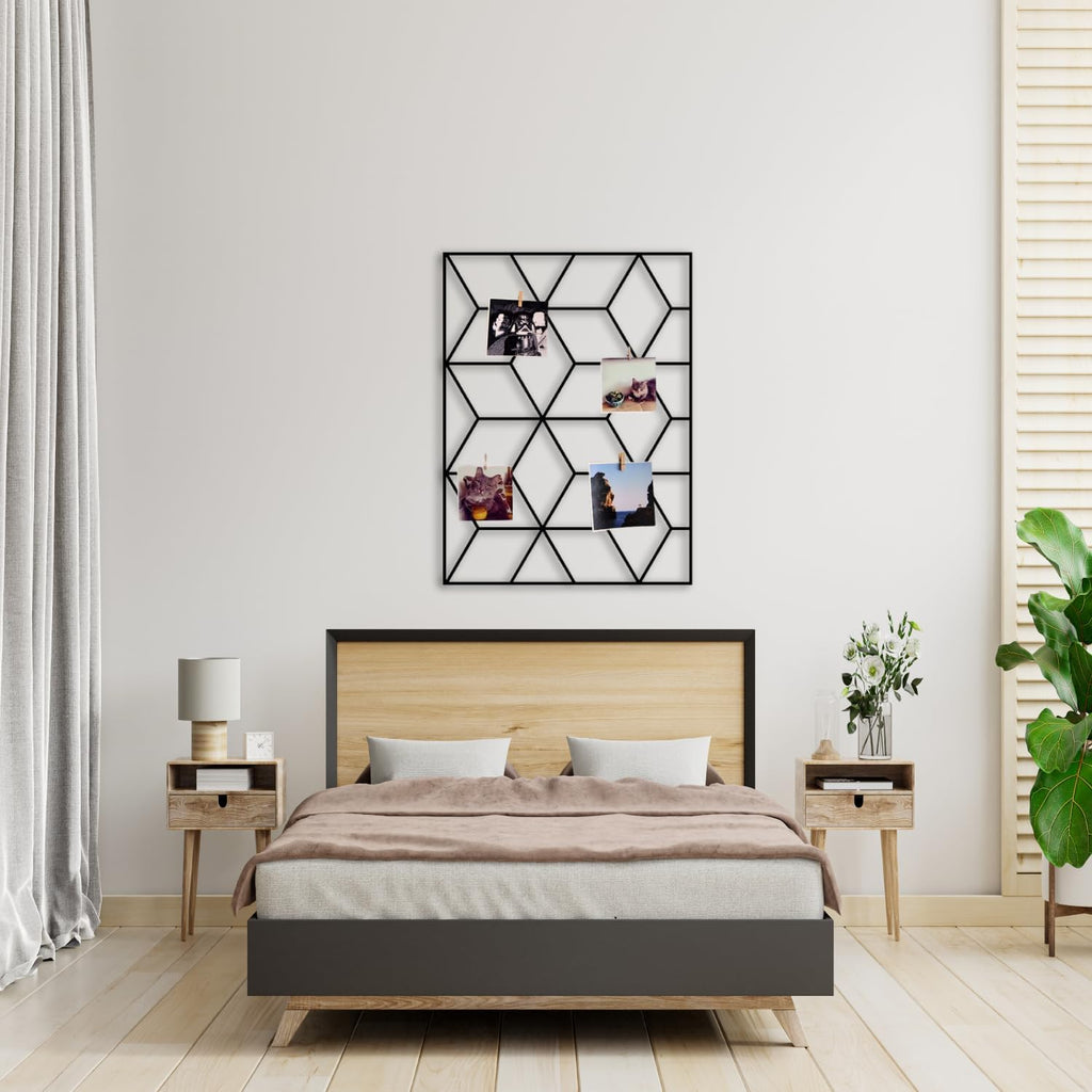 Wandgitter Schwarz,Wanddekor, Multifunktionale Gitterwand, DIY Eisen Gitter der Fotowand Dekoration, Pinnwand Foto an der Memoboard Hängen in der Familie, Küche, Fotohalter, Organizer für wand (Cubic)