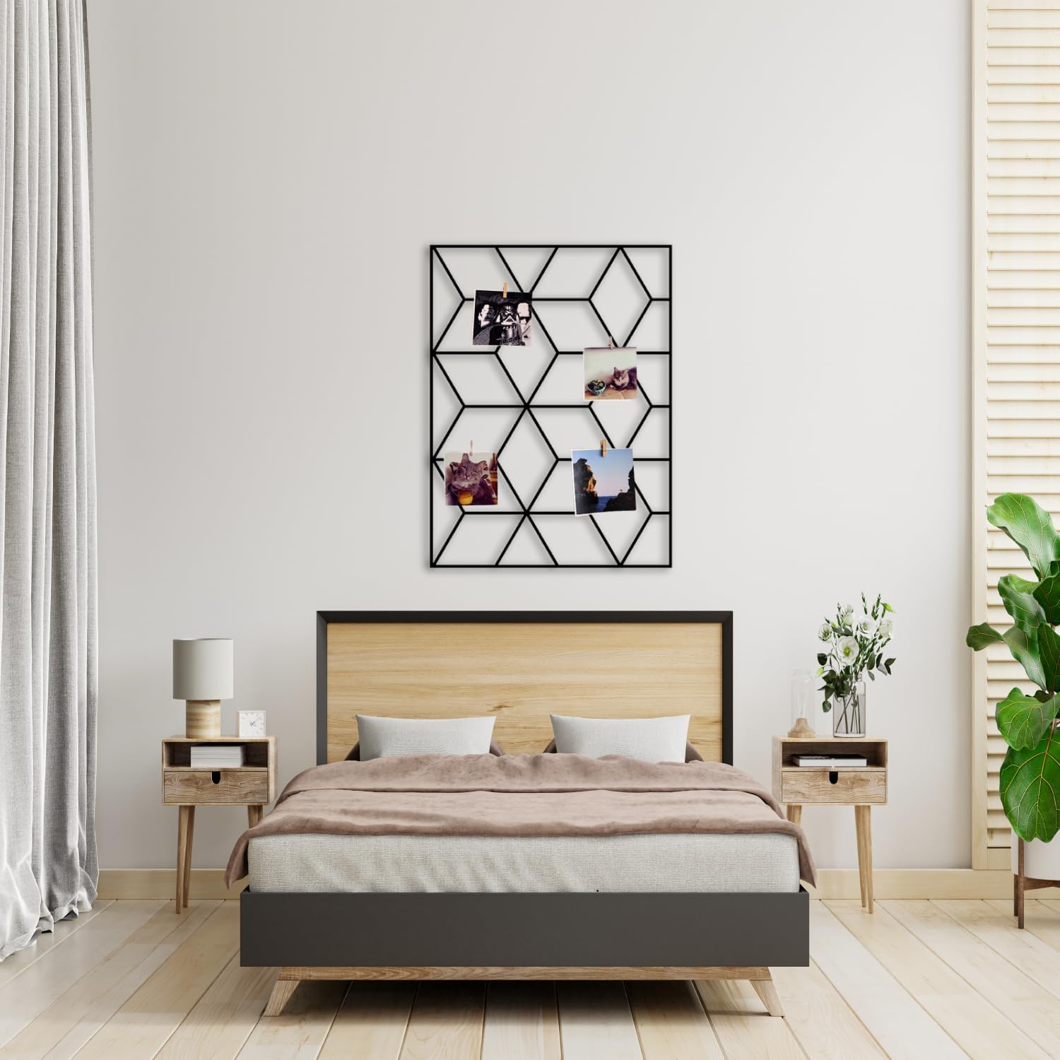 Wandgitter Schwarz,Wanddekor, Multifunktionale Gitterwand, DIY Eisen Gitter der Fotowand Dekoration, Pinnwand Foto an der Memoboard Hängen in der Familie, Küche, Fotohalter, Organizer für wand (Cubic)