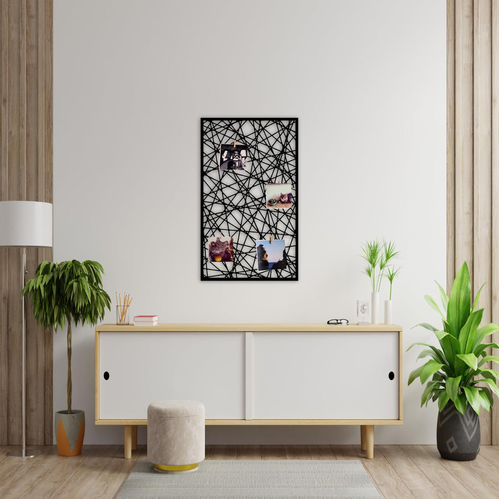 Wandgitter Schwarz,Wanddekor, Multifunktionale Gitterwand, DIY Eisen Gitter der Fotowand Dekoration, Pinnwand Foto an der Memoboard Hängen in der Familie, Küche, Fotohalter, Organizer für wand (Cubic)