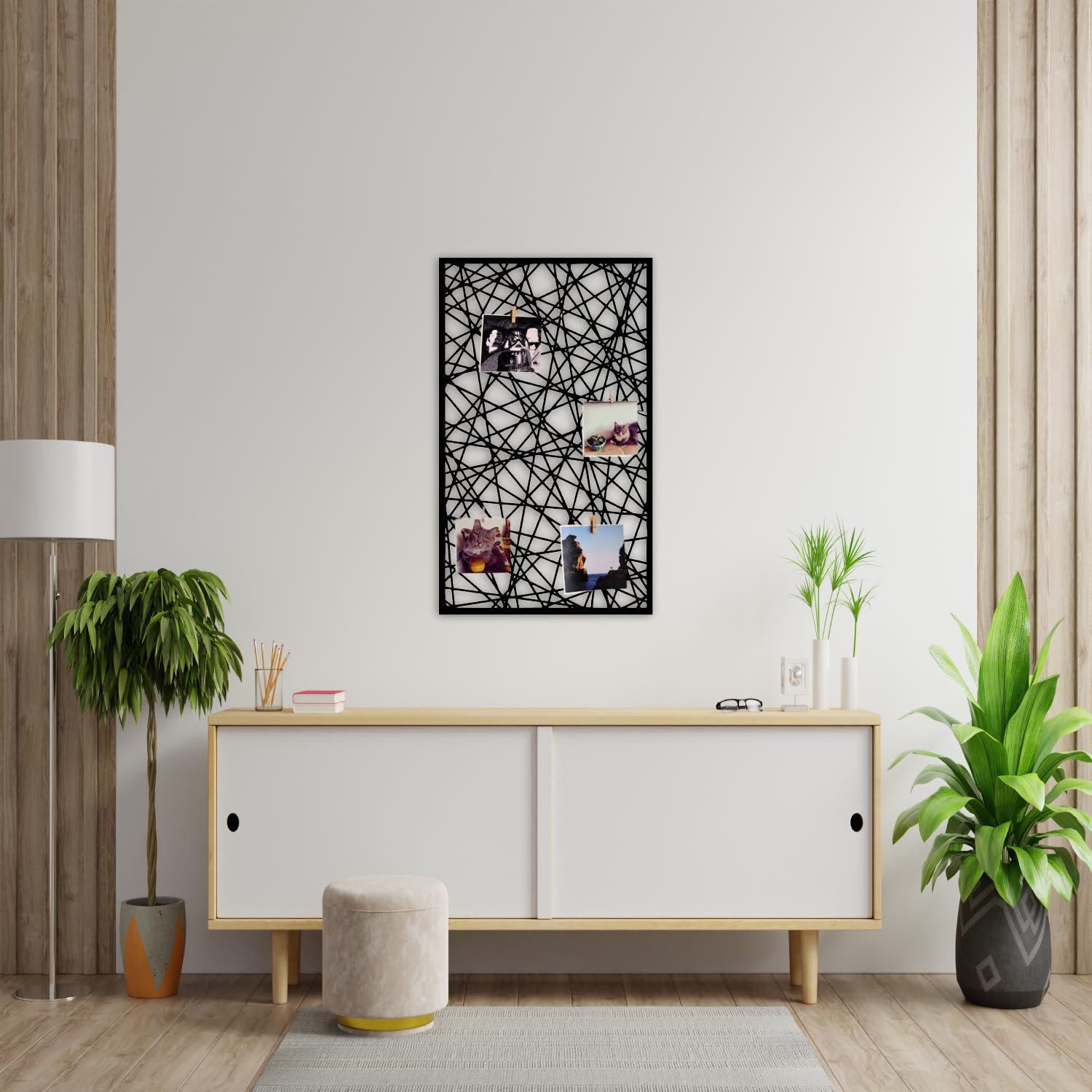 Wandgitter Schwarz,Wanddekor, Multifunktionale Gitterwand, DIY Eisen Gitter der Fotowand Dekoration, Pinnwand Foto an der Memoboard Hängen in der Familie, Küche, Fotohalter, Organizer für wand (Cubic)
