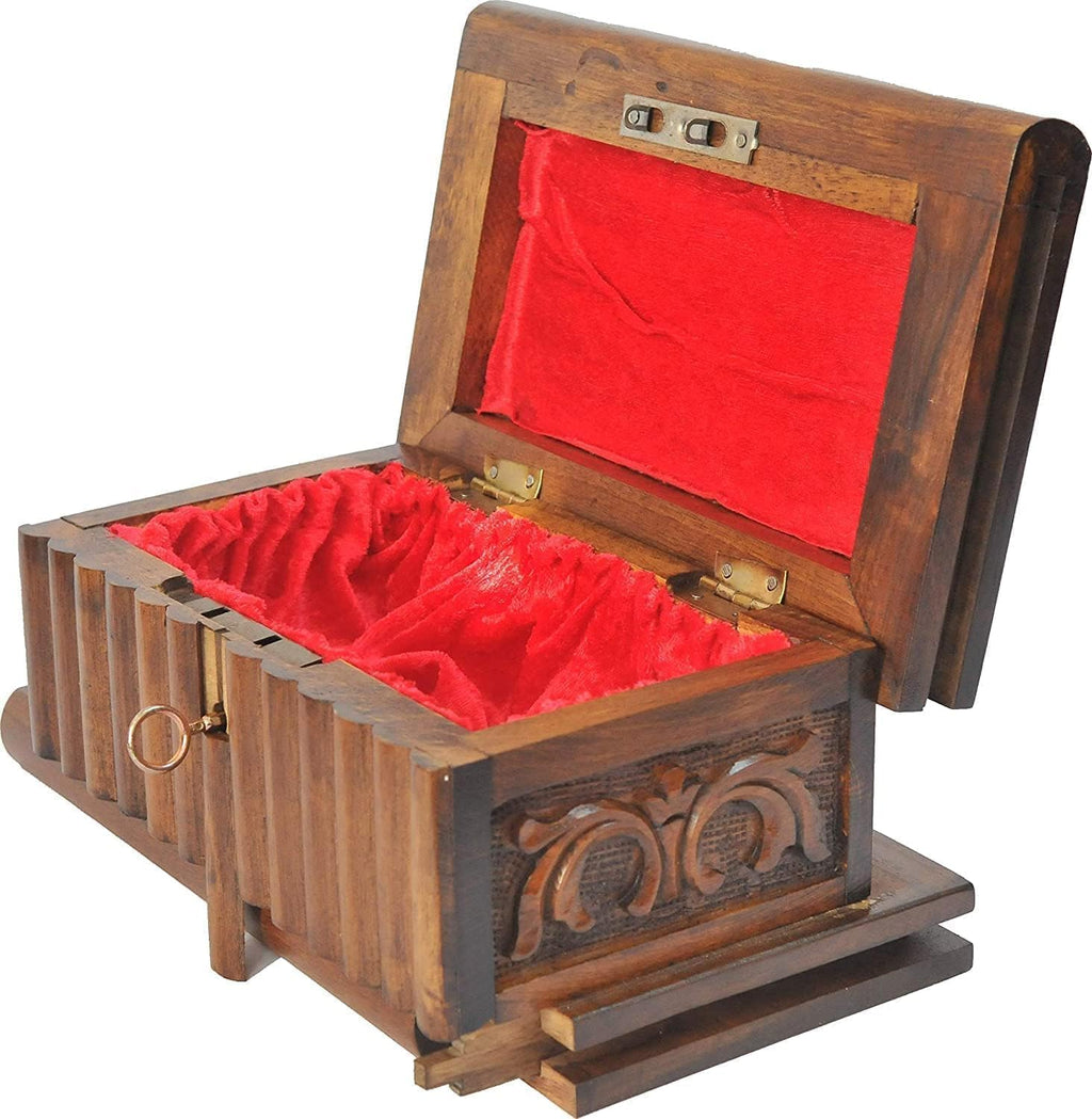 Walnut Treasure Secret Magic Box Handgefertigte einzigartige Schmuckschatulle mit verstecktem Schlüssel (klein)