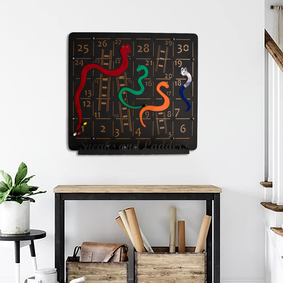 TUBİBU Einzigartige Wanddekoration, bequem zu spielen, außergewöhnliches Geschenk, Wanddekoration, Wandkunst (Schleichen und Leitern), schwarz
