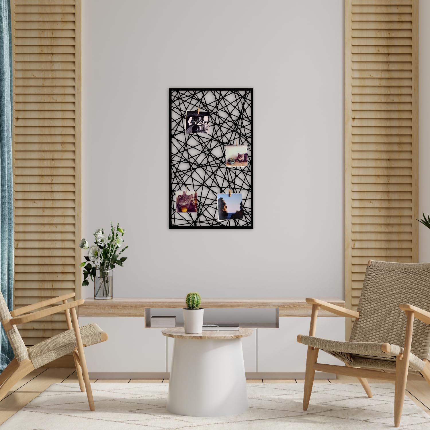 Wandgitter Schwarz,Wanddekor, Multifunktionale Gitterwand, DIY Eisen Gitter der Fotowand Dekoration, Pinnwand Foto an der Memoboard Hängen in der Familie, Küche, Fotohalter, Organizer für wand (Cubic)