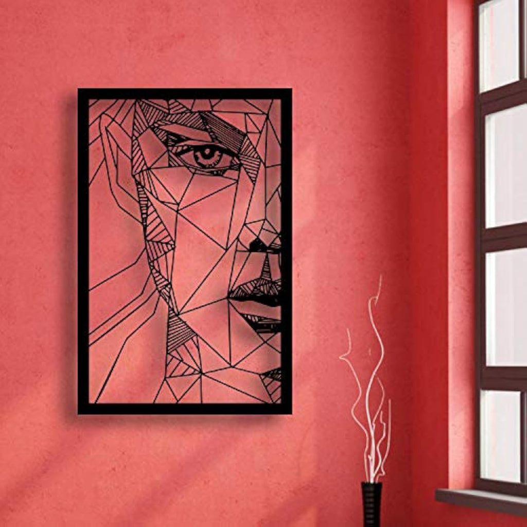 Frauengesicht gerahmt, Hochformat – Metall-Wandkunst, ca. 40 × 60 cm