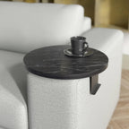 Couch-Tablett für Armlehnen, Verstellbares Sofa-Tablett mit Getränkehalter, Spezielles Design mit Praktischer Metallhalterung, Ablage für Sitzgarnitur, Durchmesser ⌀ 35 cm (1, Brown)