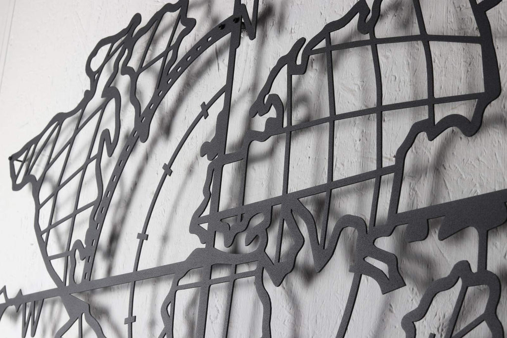 Weltkarte mit Kompass Schwarz Detail