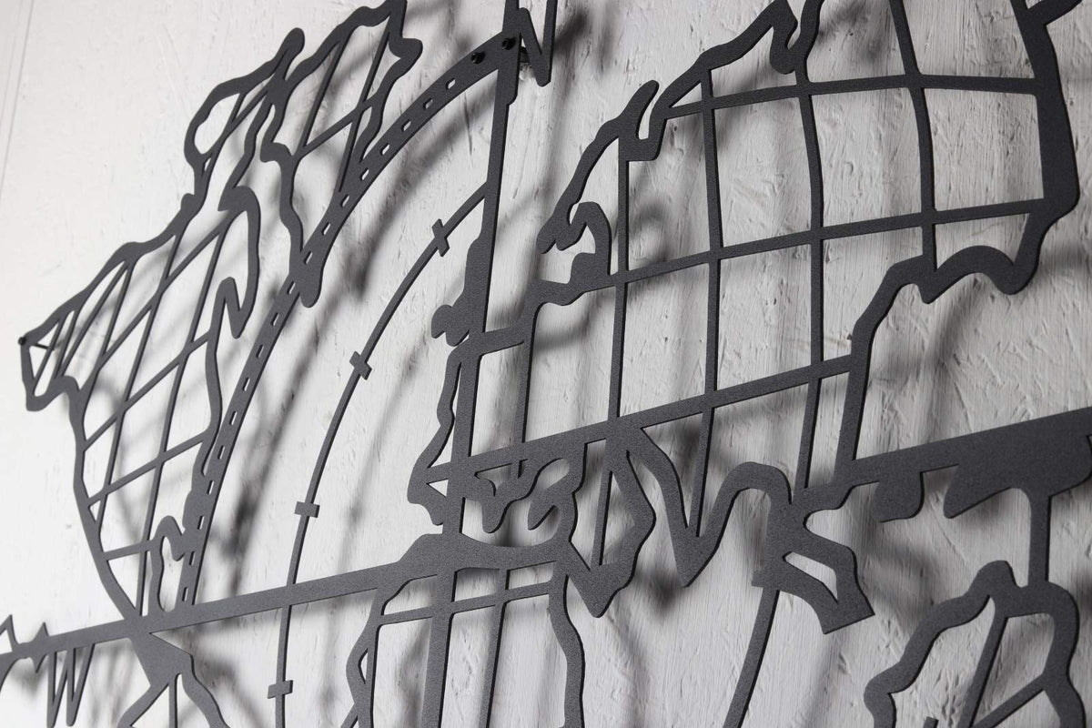 Weltkarte mit Kompass Schwarz Detail