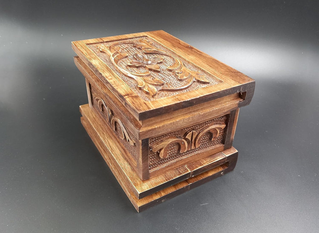 Walnut Treasure Secret Magic Box Handgefertigte einzigartige Schmuckschatulle mit verstecktem Schlüssel (klein)