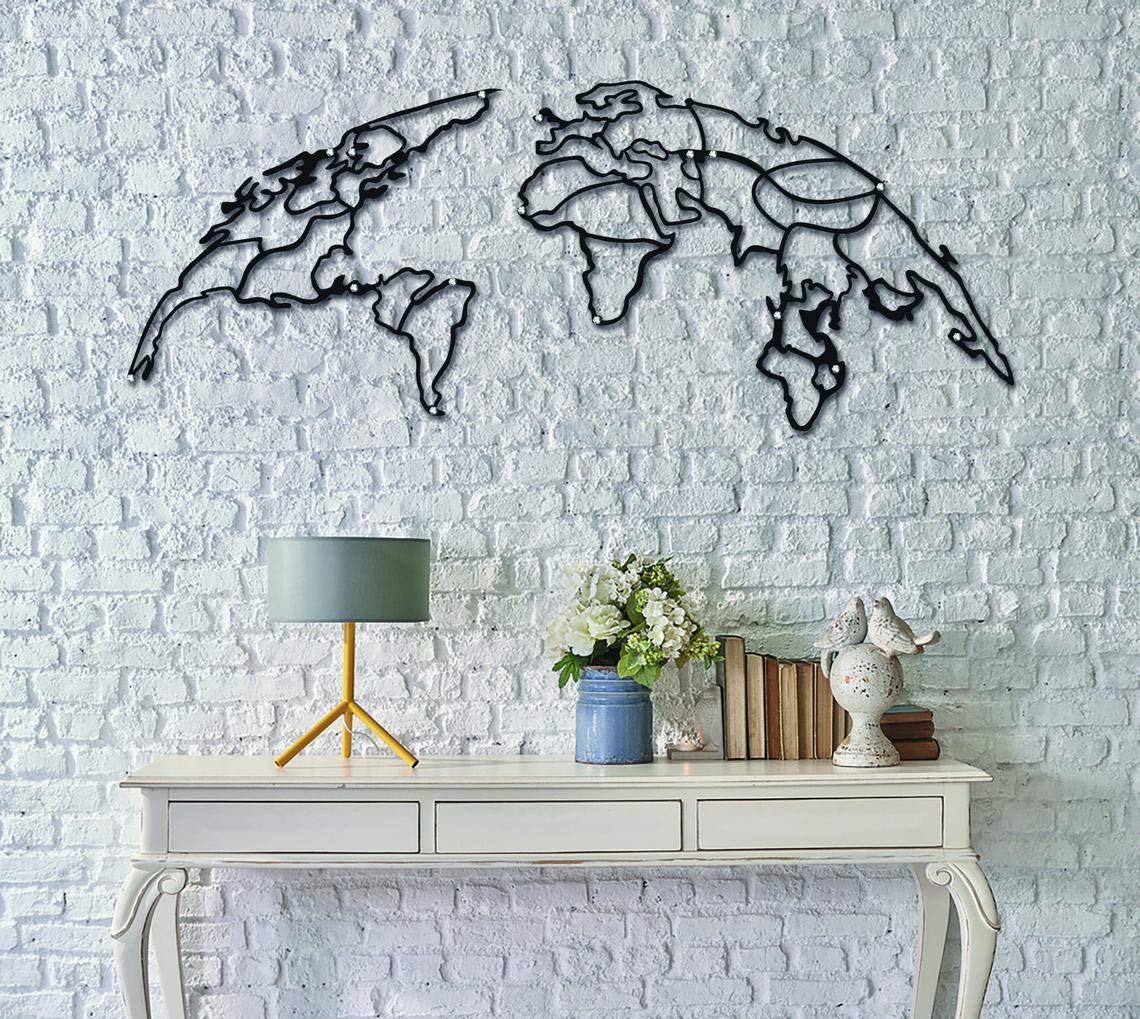 Weltkarte Globe Schwarz – Metall-Wandkunst 110 x 60 cm