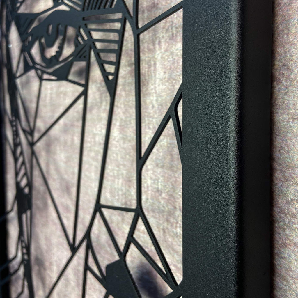 Abstraktes Frauengesicht (links) – Metall-Wandkunst, Schwarz, ca. 40 × 60 cm
