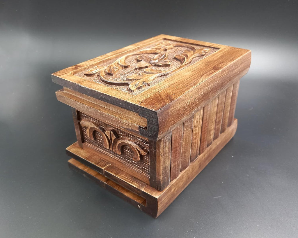 Walnut Treasure Secret Magic Box Handgefertigte einzigartige Schmuckschatulle mit verstecktem Schlüssel (klein)