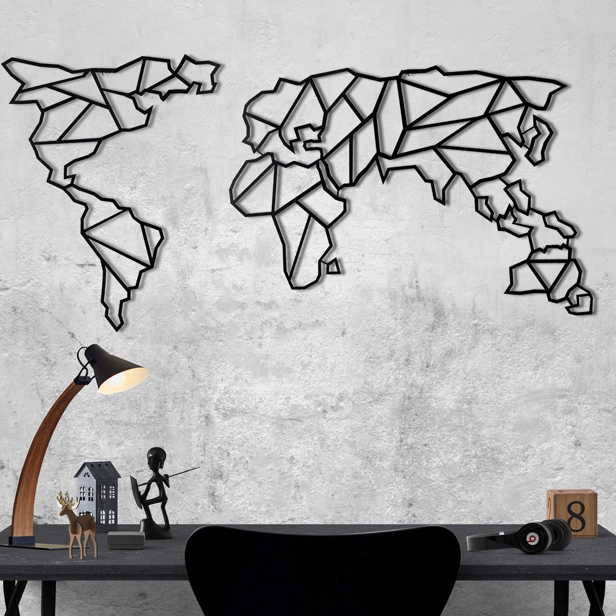 Geo Map Weltkarte Schwarz – Metall-Wandkunst