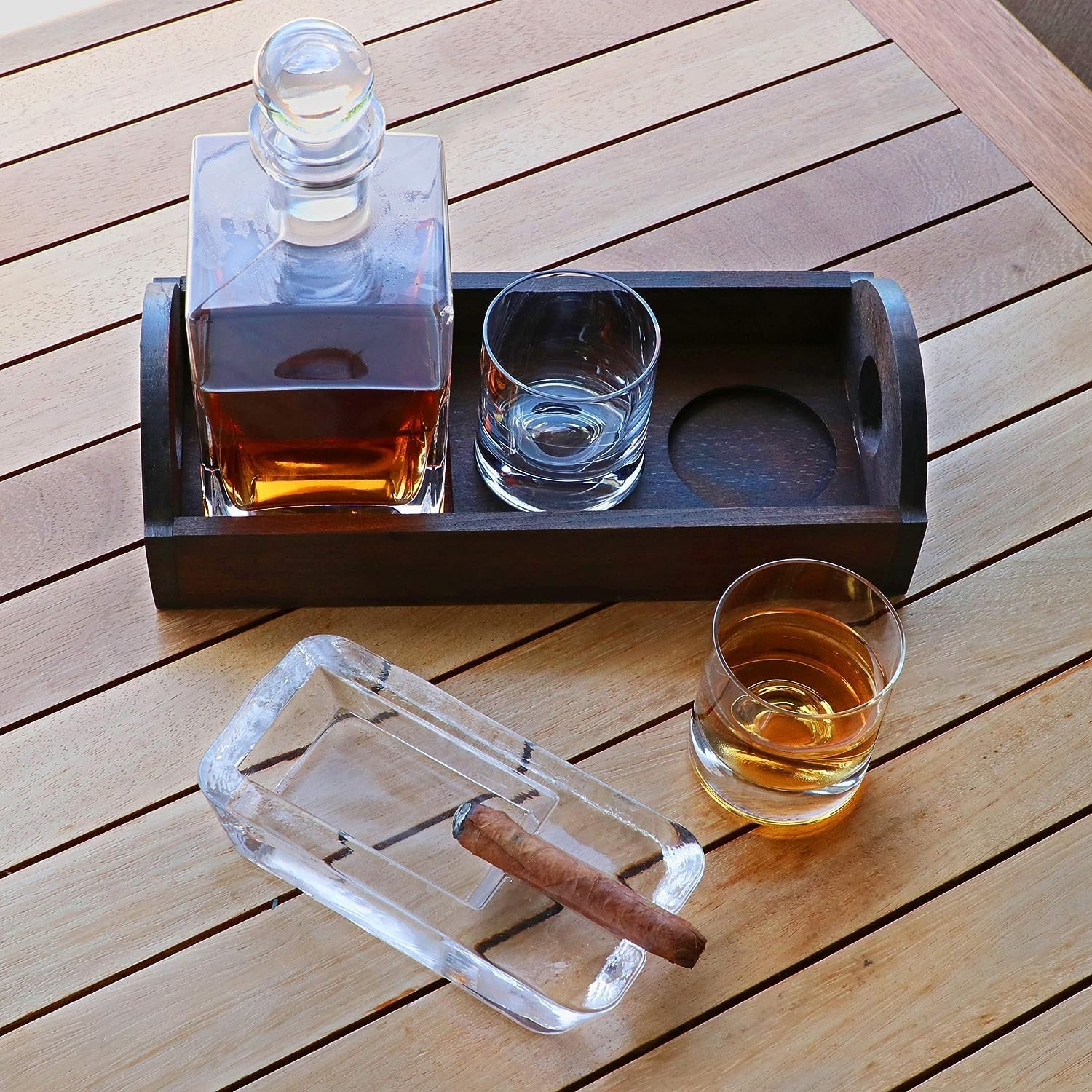 Pasabahce Zigarre Aschenbecher für Draussen | Handgearbeitet Kristallglas | Balkon Tisch Windundurchlässig Design