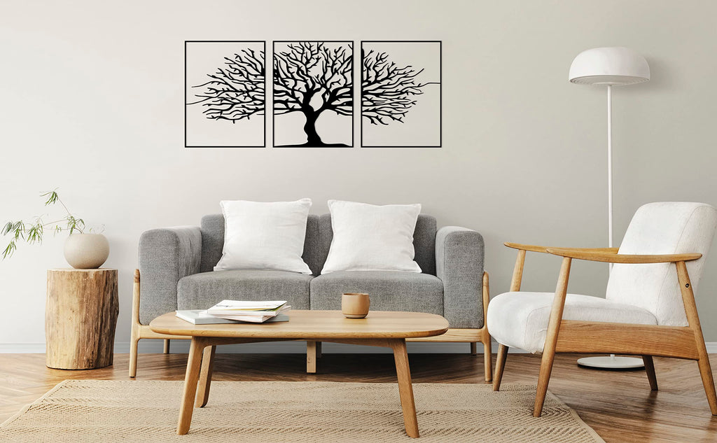 Tubibu Moderne Metall-Wandkunst 3er Set, 100% Metall - Metallische Wanddekoration, Wandbehang für Wohnzimmer, Schlafzimmer, Wohnheim, Wandskulpturen (Schwarzer Baum, klein)