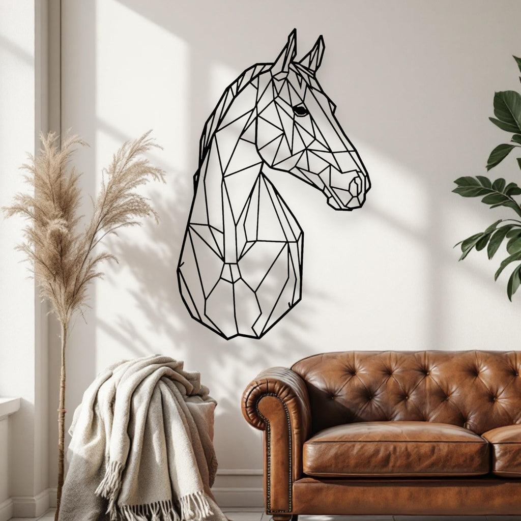 Tubibu-Metall-Wandkunst – Geometrisches Pferd und Baum – Handgefertigte Wanddekoration für Wohnzimmer, Schlafzimmer, Büro oder Eingangsbereich – Modernes Bauernhaus-Dekor
