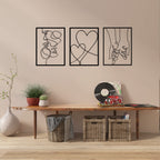 Tubibu Moderne Wandkunst aus Metall, 3 Stück, 100% Metall – Metallische Wanddekoration, Wandbehang für Wohnzimmer, Schlafzimmer, Schlafsaal, Heimwandskulpturen (Schwarzes Paar, klein)