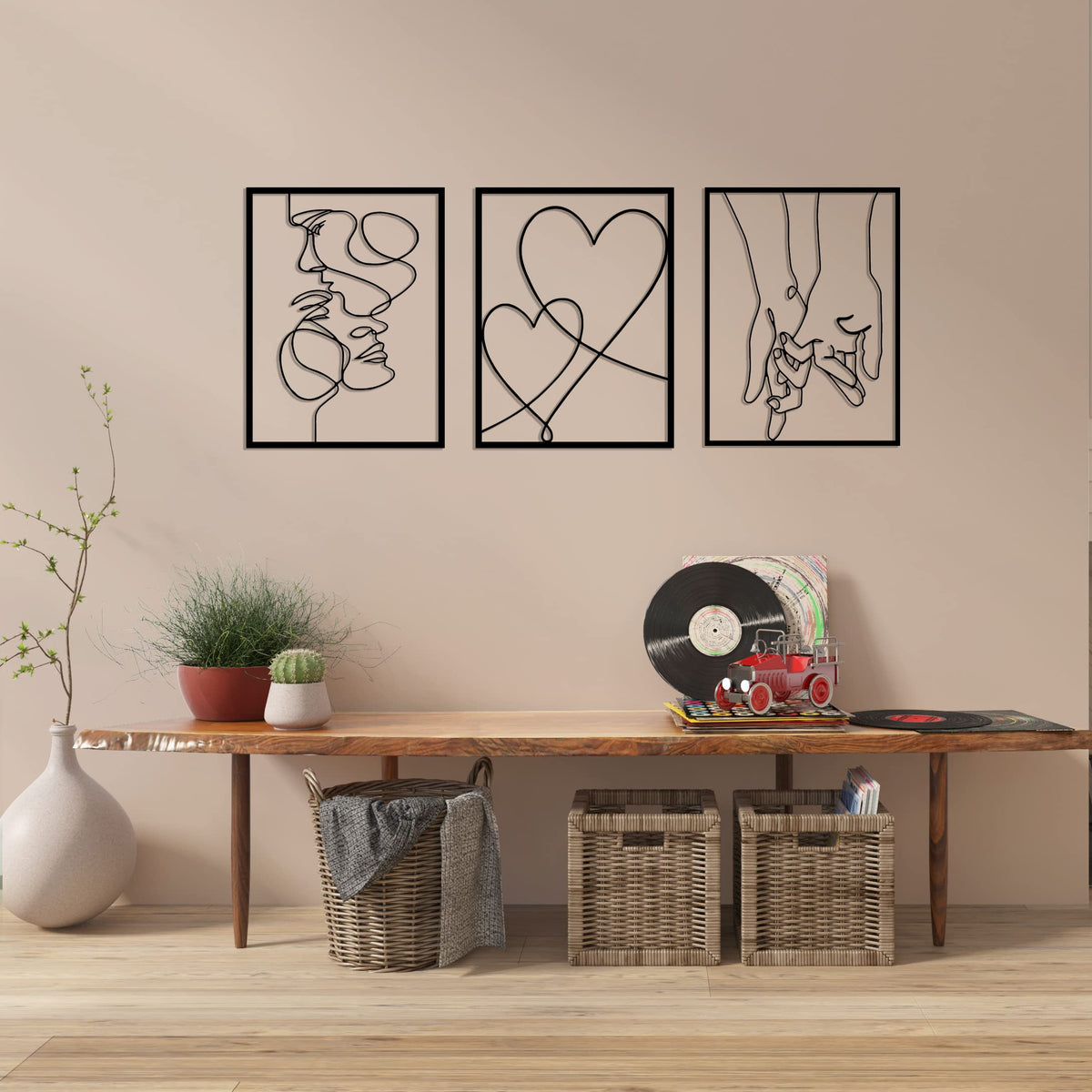 Tubibu Moderne Wandkunst aus Metall, 3 Stück, 100% Metall – Metallische Wanddekoration, Wandbehang für Wohnzimmer, Schlafzimmer, Schlafsaal, Heimwandskulpturen (Schwarzes Paar, klein)