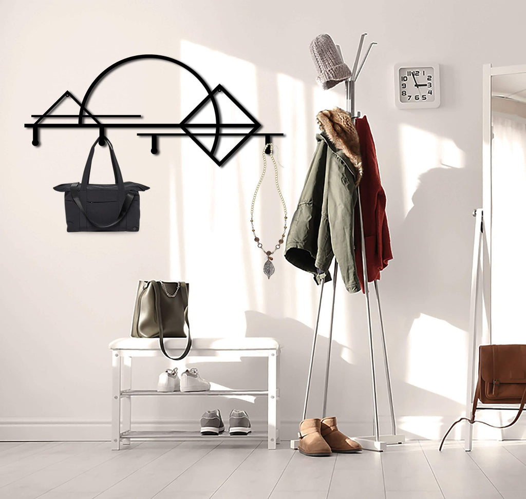 Garderobenleiste Geometrie aus Metall – minimalistische Linienform mit Haken