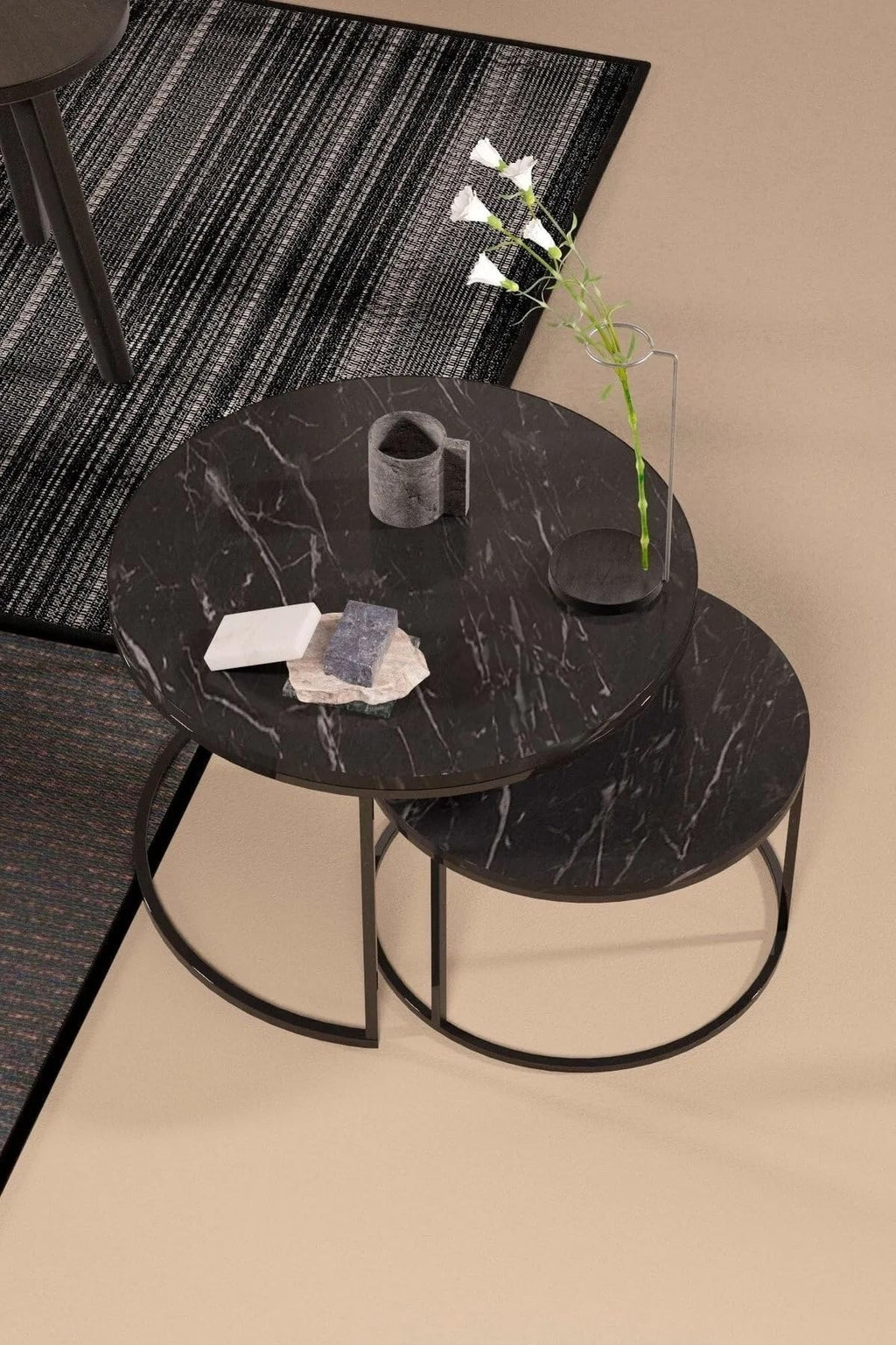 Couchtisch-Set Marmoroptik Schwarz