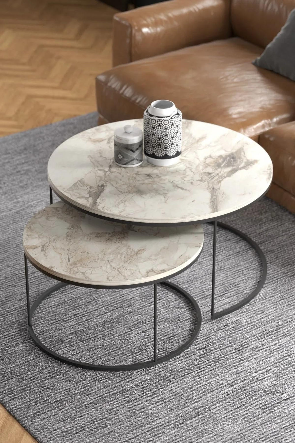 Couchtisch-Set Marmoroptik Weiß