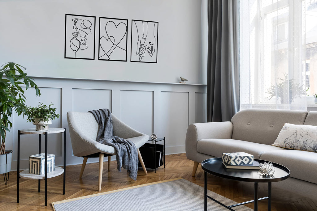 Tubibu Moderne Metall-Wandkunst 3er Set, 100% Metall - Metallische Wanddekoration, Wandbehang für Wohnzimmer, Schlafzimmer, Wohnheim, Wandskulpturen (Schwarzes Paar, groß)