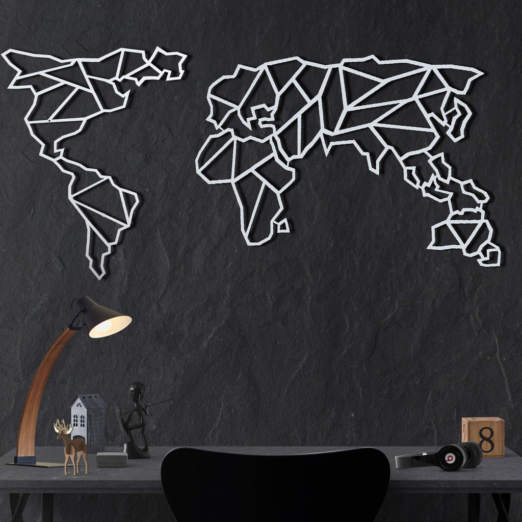 Geo Map Weltkarte Weiß – Metall-Wandkunst