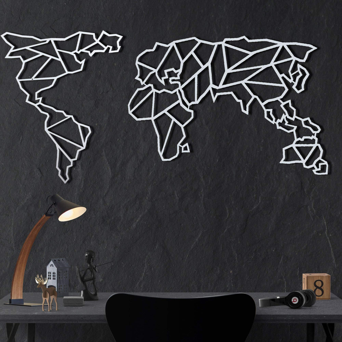 Geo Map Weltkarte Weiß – Metall-Wandkunst