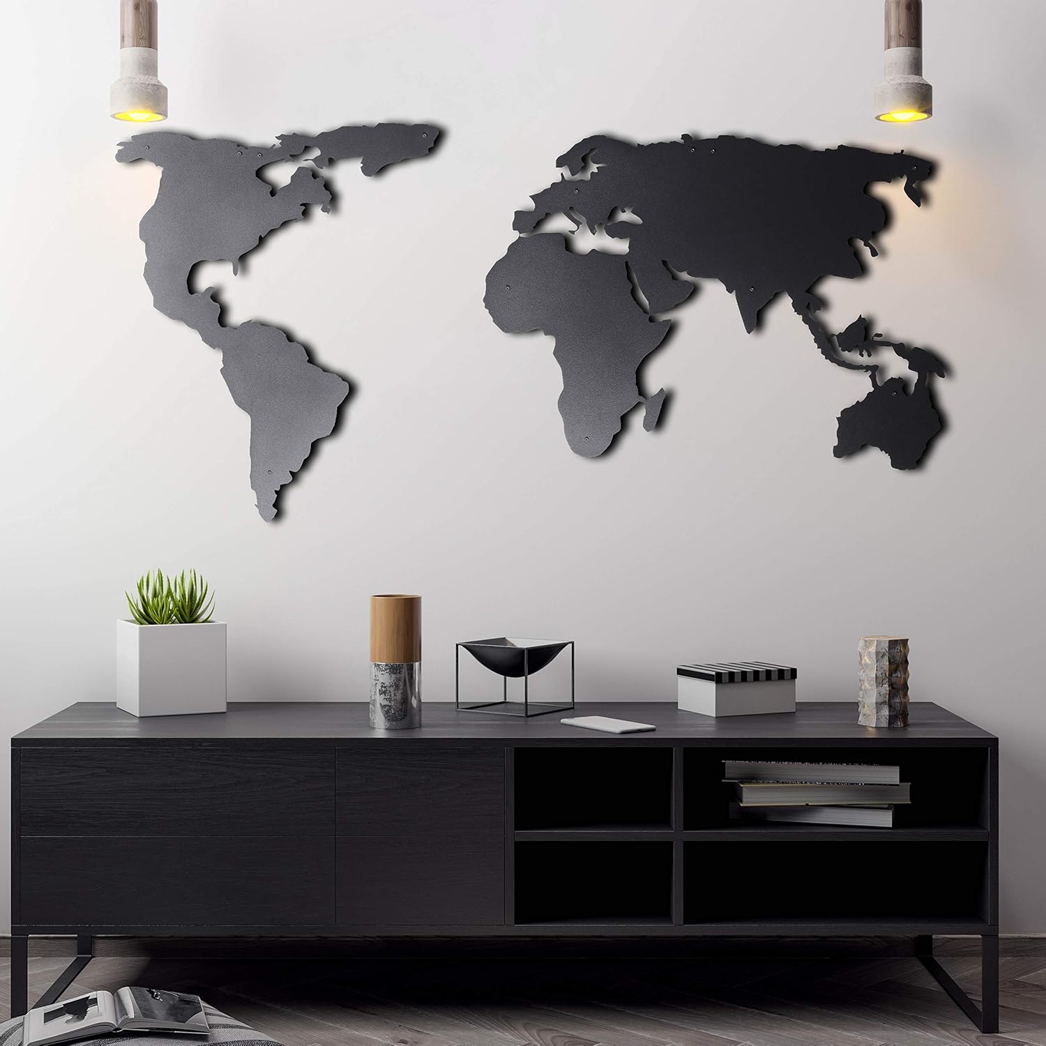 Tubibu Weltkarte Wandkunst, 100% Metall Weltkarte 2D, Skulptur, groß und breit – Wandbehang für Wohnzimmer, Schlafzimmer, Wohnheim (weiß, (60 x 120 cm)