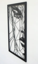 Abstraktes Frauengesicht (links) – Metall-Wandkunst, Schwarz, ca. 40 × 60 cm