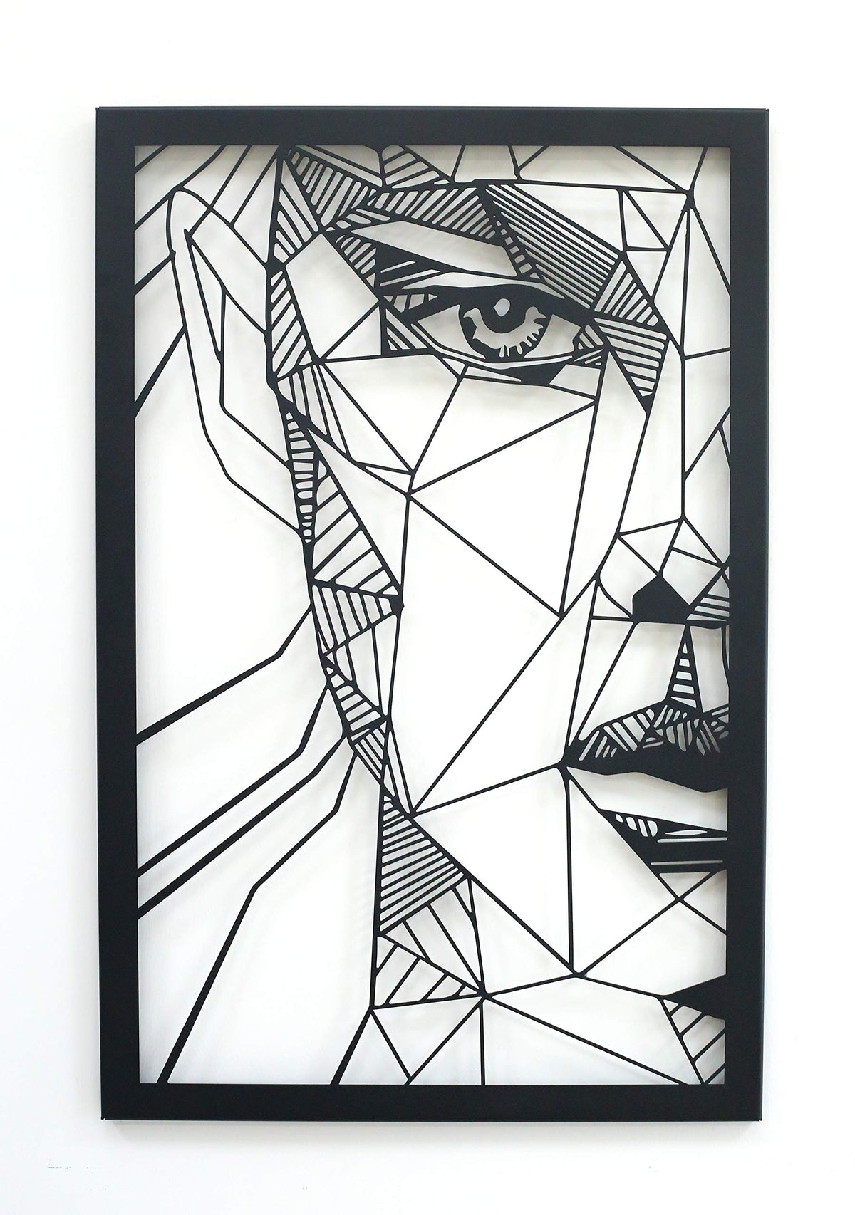 Abstraktes Frauengesicht (links) – Metall-Wandkunst, Schwarz, ca. 40 × 60 cm