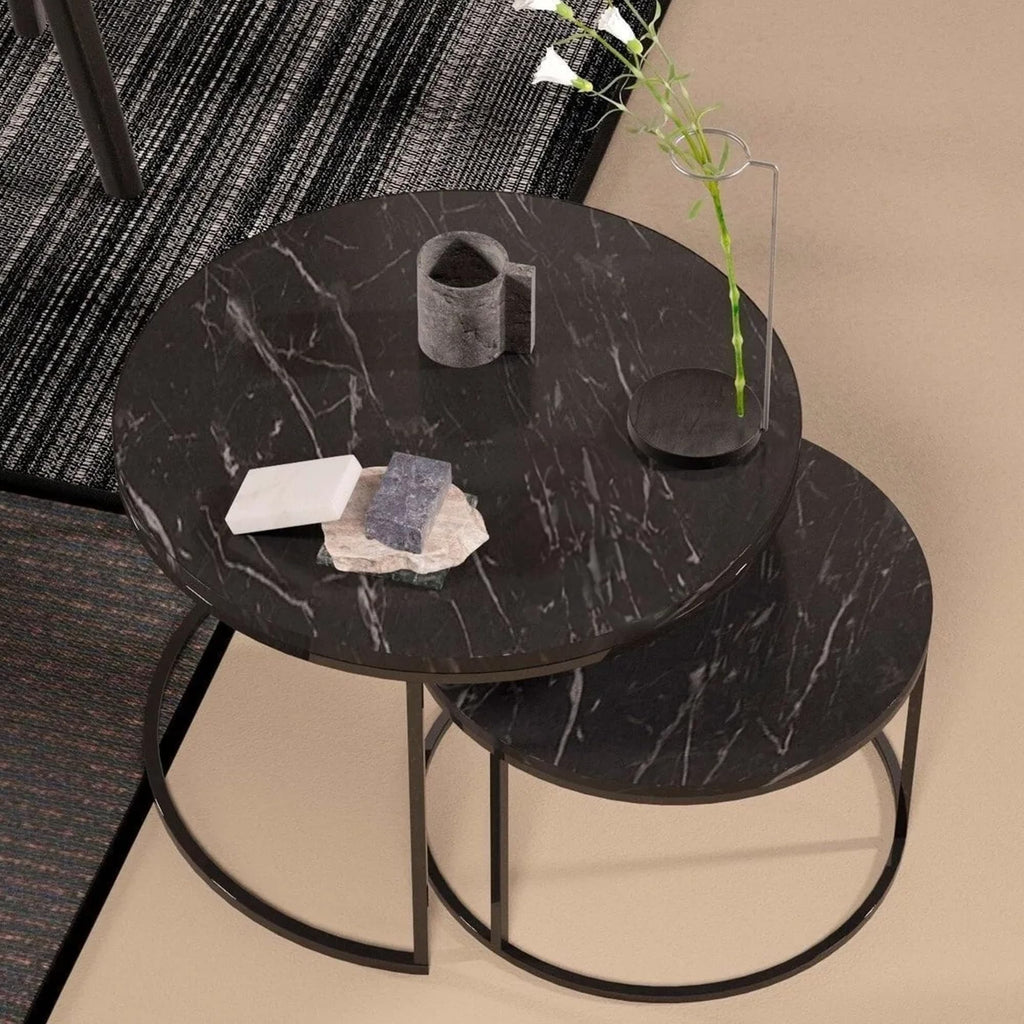 Couchtisch-Set Marmoroptik Schwarz