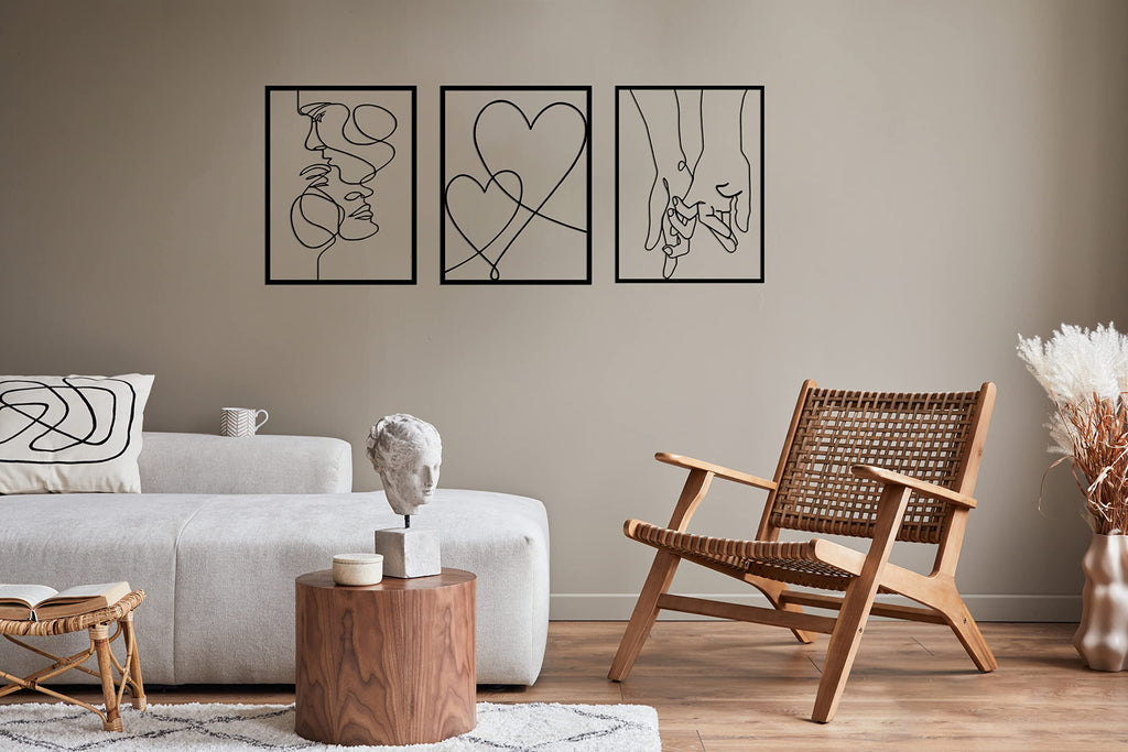 Tubibu Moderne Metall-Wandkunst 3er Set, 100% Metall - Metallische Wanddekoration, Wandbehang für Wohnzimmer, Schlafzimmer, Wohnheim, Wandskulpturen (Schwarzes Paar, groß)