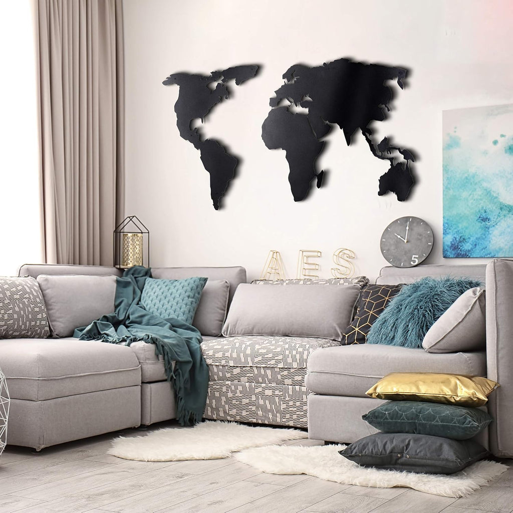 Tubibu Weltkarte Wandkunst, 100% Metall Weltkarte 2D, Skulptur, groß und breit – Wandbehang für Wohnzimmer, Schlafzimmer, Wohnheim (weiß, (60 x 120 cm)