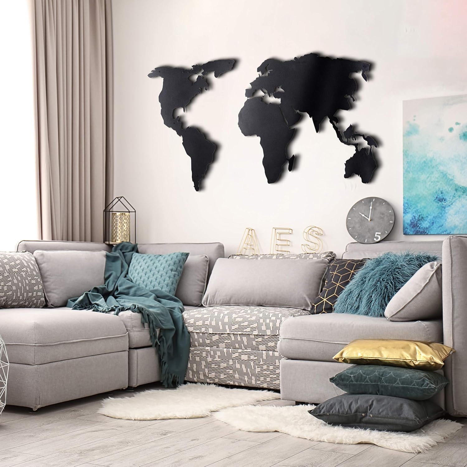 Tubibu Weltkarte Wandkunst, 100% Metall Weltkarte 2D, Skulptur, groß und breit – Wandbehang für Wohnzimmer, Schlafzimmer, Wohnheim (weiß, (60 x 120 cm)