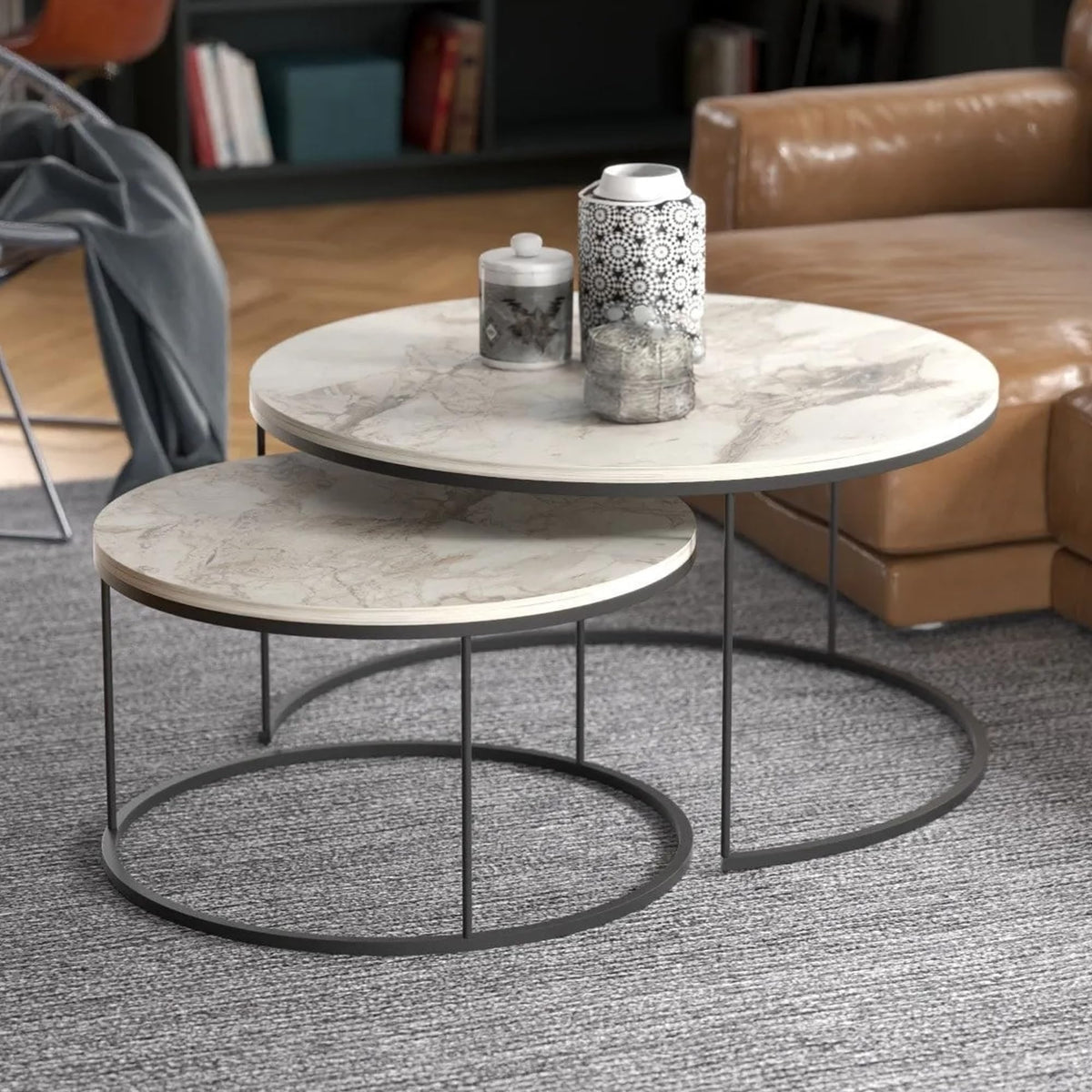 Couchtisch-Set Marmoroptik Weiß