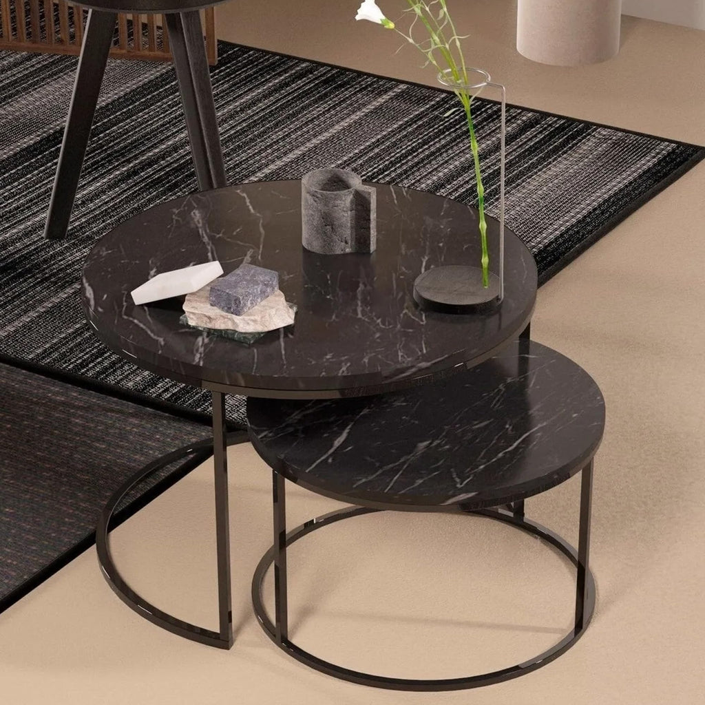 Couchtisch-Set Marmoroptik Schwarz