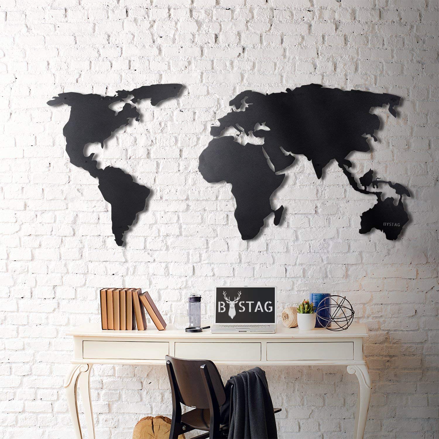 Tubibu Weltkarte Wandkunst, 100% Metall Weltkarte 2D, Skulptur, groß und breit – Wandbehang für Wohnzimmer, Schlafzimmer, Wohnheim (weiß, (60 x 120 cm)