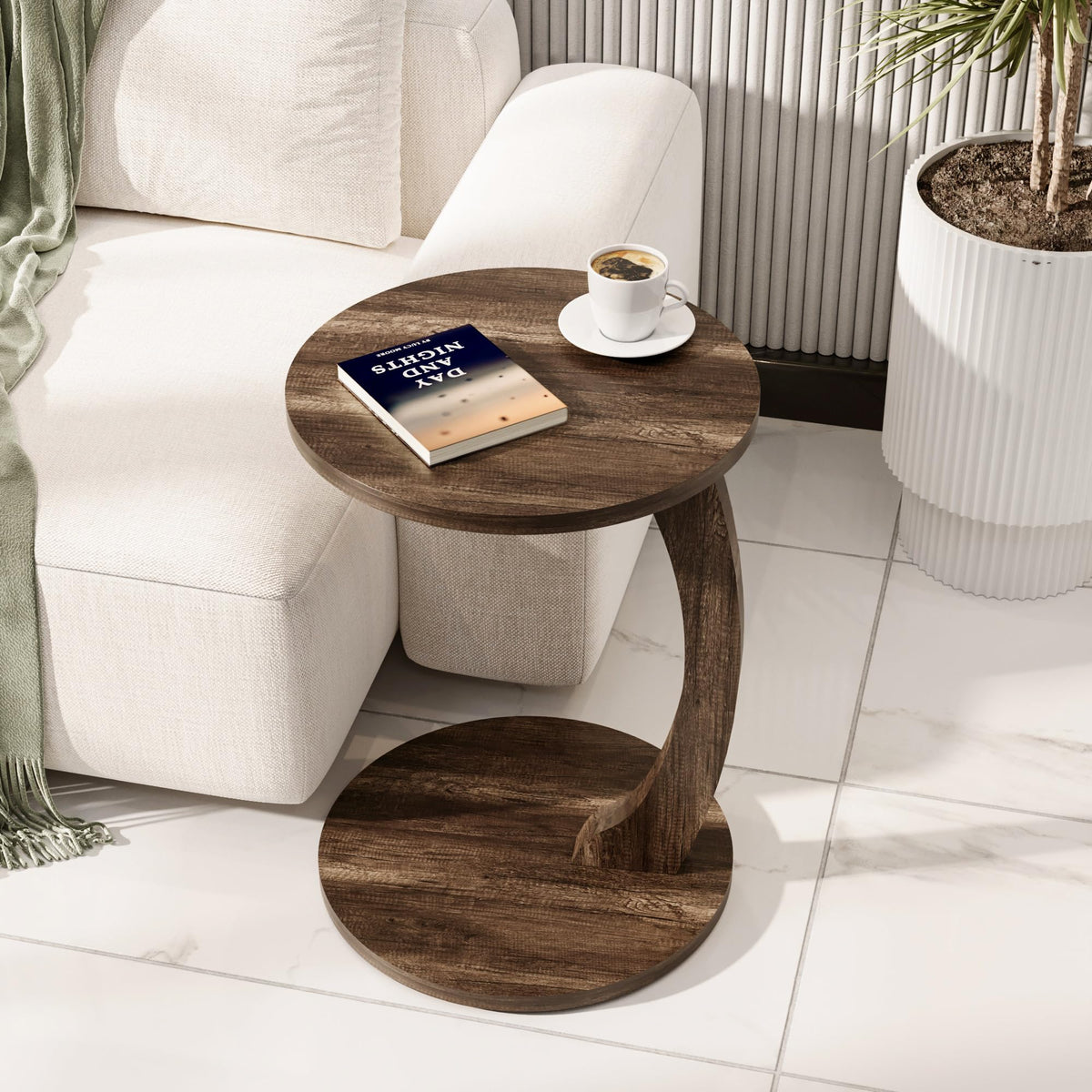 C-Form Rolltisch Walnuss