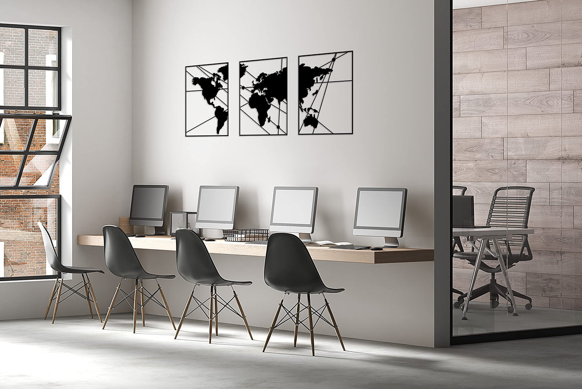 Tubibu Moderne Metall-Wandkunst 3er Set, 100% Metall - Metallische Wanddekoration, Wandbehang für Wohnzimmer, Schlafzimmer, Wohnheim, Wandskulpturen (Schwarze Karte, klein)